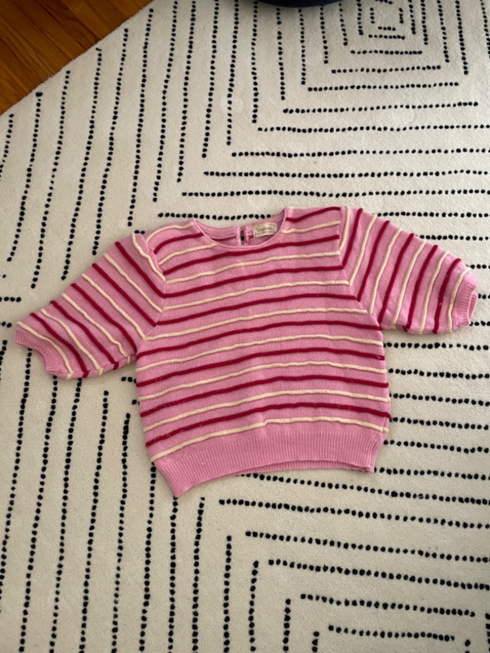 Vintage bubblegum Pink Striped Short Sleeve cropped  Knit Sweater Barbiecore